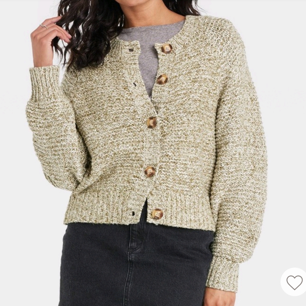 NWT Universal Thread Women's Cardigan Sweater Green White Heathered Button Up M